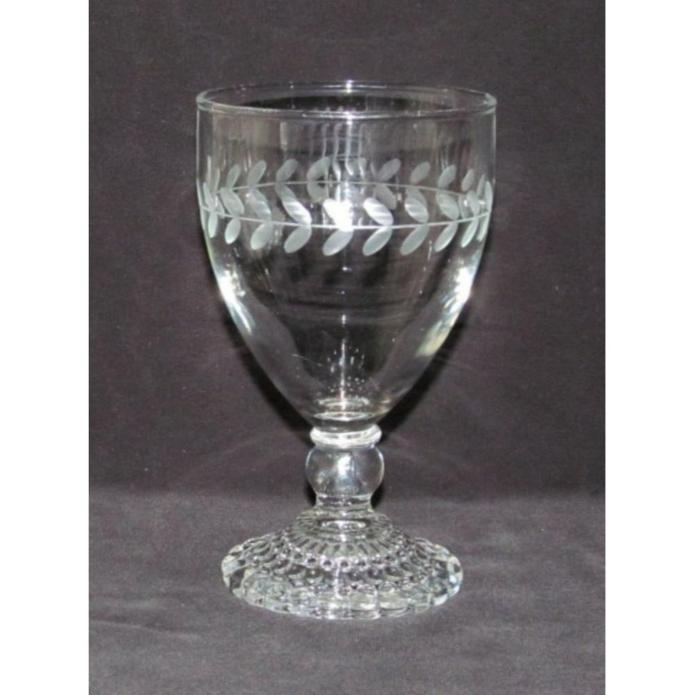 Anchor Hocking LAUREL Gray Cut Crystal Footed Water Goblet